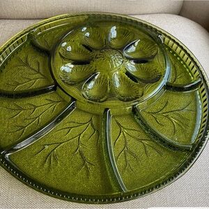 Vintage tree of life, egg platter and relish tray. Indiana glass.